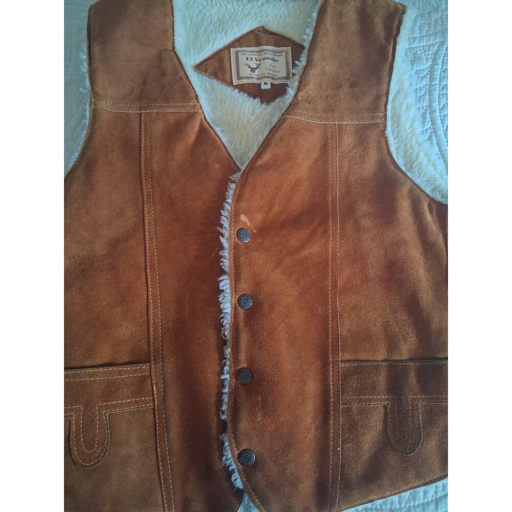 El Venado Vintage Genuine Leather Brown Western Vest Men's 40 Made In Mexico - Picture 6 of 6